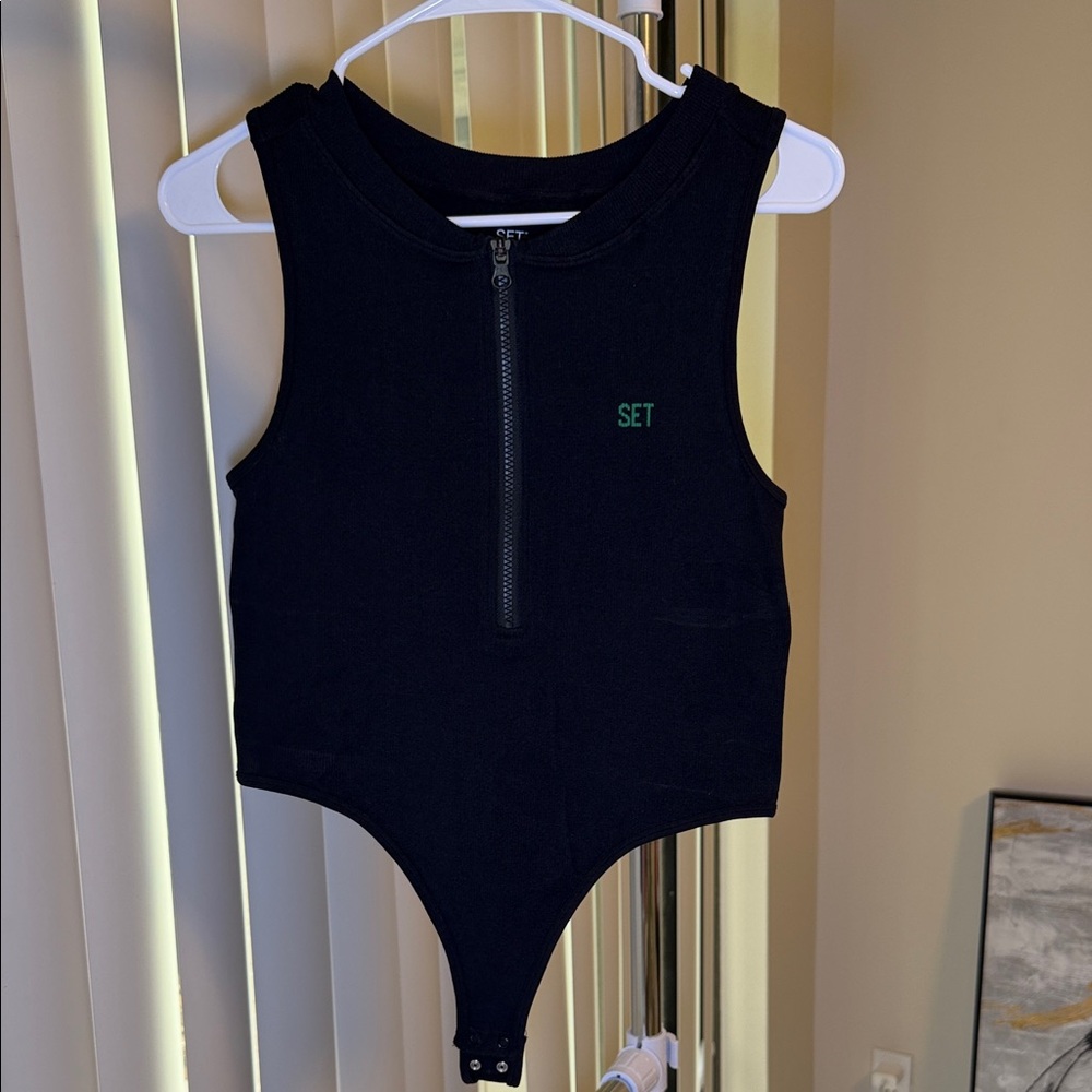 SET Active Black Zip-Up Bodysuit